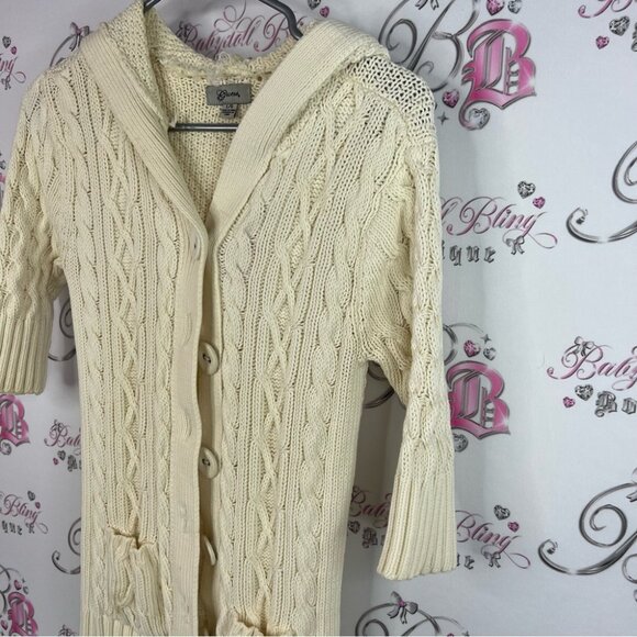 Guess hoodie tshirt style knitted button up Cream Cable Knit Cardigan - Picture 4 of 10